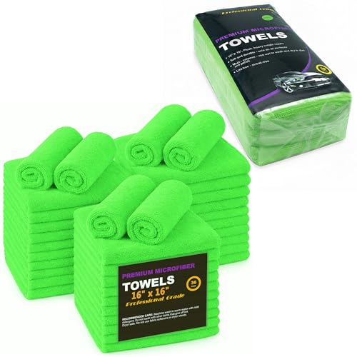 Blue Horizon Large Microfiber Cleaning Towels, 36-Pack Wash Cloths, Ultra Soft Plush Microfiber Cleaning Cloth, Products (Green, 16" X 16") - color: Green, size: 16" x 16"