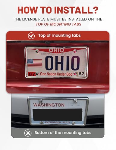RED WOLF Chrome Polished Mirror License Plate Frame Stainless Steel Without Obstruction Car Slim Silver License Plate Holder Rustproof Unbreakable with Screws 6 x 12” Universal for Car Van (2-Pack) - style: 2-pack