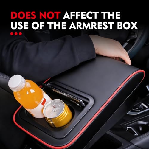 Car Middle Center Console Cover with Cup Holder, Leather Car Armrest Cover, Multi-functional Armrest Storage Pad, Universal for Most Vehicles (Black & Red) - color: Red