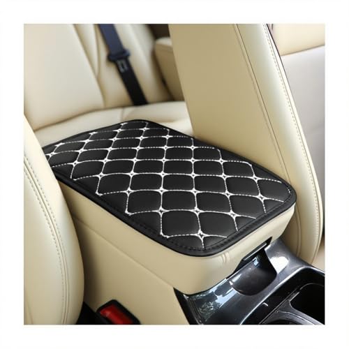 Car Center Console Cushion Pad, PU Leather Vehicle Armrest Cover Protector, Anti-Scratch Automotive Interior Arm Rest Seat Box Mat Accessories, Universal for SUV Sedan Truck (Black/White) - color: Black/White
