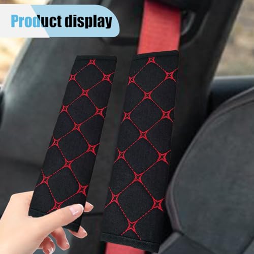 2PCS Car Seat Belt Cover, Cotton Linen Car Safety Seat Belt Pads, Harness Shoulder Pads Protect Your Neck, Universal Car Strap Protection Accessories for Cars, Trucks, SUVs (Black＆Red) - color: Black＆Red