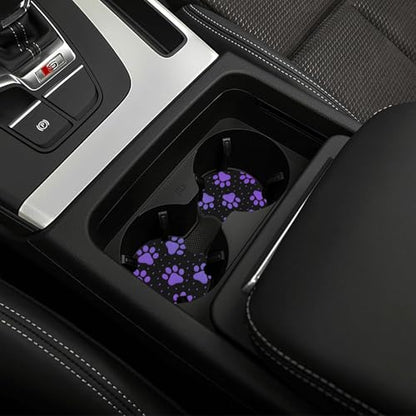 Purple Paw Print Steering Wheel Cover Dog Paw Print Steering Wheel Cover Anti-Slip Breathable Universal for 15 Inch Car with 2 Pieces Car Coasters Suitable for Men Women - color: Purple Paw Print1