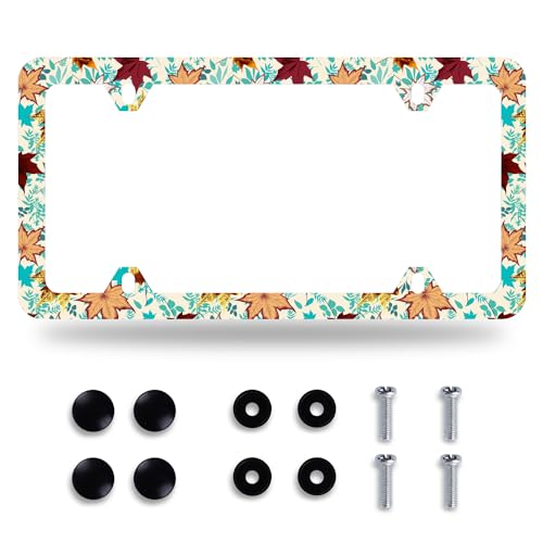 Maple Leaves License Plate Frame Colorful License Plate Frames Stainless Steel Accessories Cars Decor with 4 Holes and Screws Fits Standard US CA Vehicles Size 12.2 x 6 Inches - color: Maple leaves