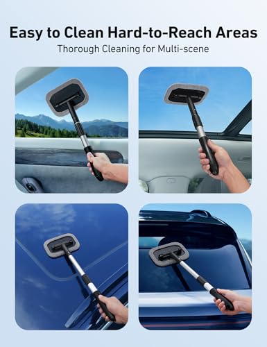 AstroAI Windshield Cleaner Tool, Microfiber Car Window Cleaner with 4 Reusable and Washable Microfiber Pads and Extendable Handle Auto Inside Glass Wiper Kit, Gray - color: Gray