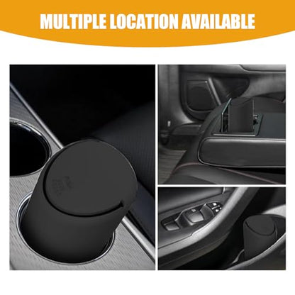 1 Pack Car Trash Can, 2.5In x 6.2In Soft Silicone Portable Vehicle Trash Cup with Lid, Universal Embedded Waterproof Automotive Trash Storage Accessories for Truck SUV Car (Black)