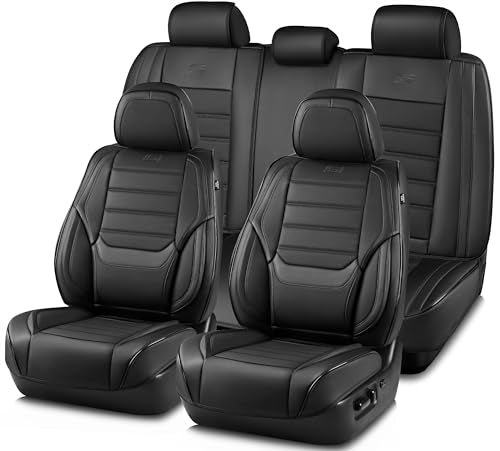 Skechers MAX Cushioning Seat Covers,Memory Foam Leather Car Seat Covers,Waterproof Car Seat Protector Full Sets,Car Seat Cushion Airbag Automotive Universal Fit for Most Cars,Vans,Trucks,SUV,Black - color: Black, size: Full Coverage Set