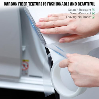 Car Door Edge Trim,Universal Door Sill Protector,Transparent Carbon Fiber Front/Rear Bumper Guard,Automotive Scratch Cover Strip Sticker(1.97" x33FT,White Carbon Fiber) - color: White Carbon Fiber-1.97"x33ft
