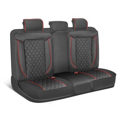 MotorBox Faux Leather Rear Bench Seat Cover – Semi-Universal Fit for Cars, SUVs & Trucks – Napa Style Back Seat Protector with Cushioned Design – Durable, Stylish Interior Upgrade - color: Black, Red, size: Rear Bench