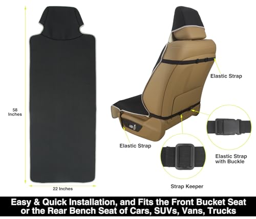 VSHIELD Waterproof Neoprene Car Seat Cover, Sweatproof Non-Slip Seat Protector, Universal Fit for Front Bucket or Rear Bench Seat of Cars, SUVs, Vans, Trucks, Compatible with Airbags and Armrests - color: Black