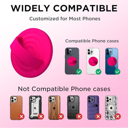 Magnetic Phone Grip Ring Holder, Liquid Silicone Magnet Cell Phone Grip Finger Loop, Compatible with Magsafe, Back of Phone for iPhone 17/16/15/14/13/12 Series, Neon Pink - color: Neon Pink