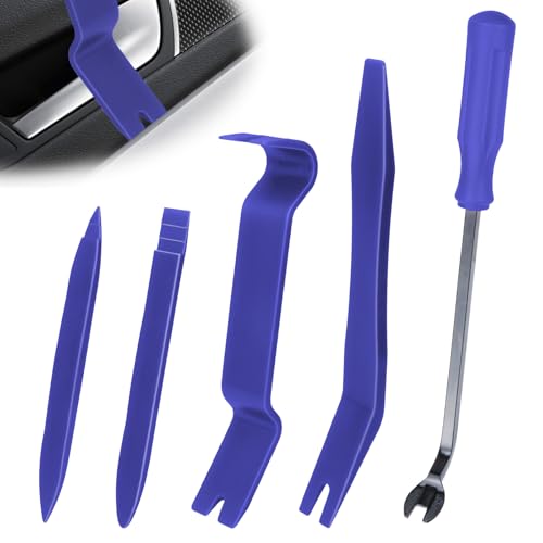 BFXM 5PCS Auto Trim Removal Tool kit, Car Accessories Clip Pry Tools Kit No Scratch Plastic, Car Door Panel Rivet Pliers Tool Kit, Interior Fastener Puller Remover Body Repair Set for Car (Blue) - color: Blue