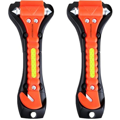 MOTORBUDDY 2-Pack Car Safety Hammer Seatbelt Cutter, Auto Emergency Escape Hammer with Window Glass Breaker and Seat Belt Cutter, Escape Tool for Car Accidents - color: Red Orange