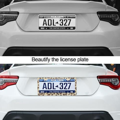 2 Packs Bling License Plate Frames, Bedazzled Sparkly Cute Water Diamond Stainless Steel，Car Accessories with Diamond Sparkle Glitter Caps（Leopard Print） - color: Leopard Print, size: 2