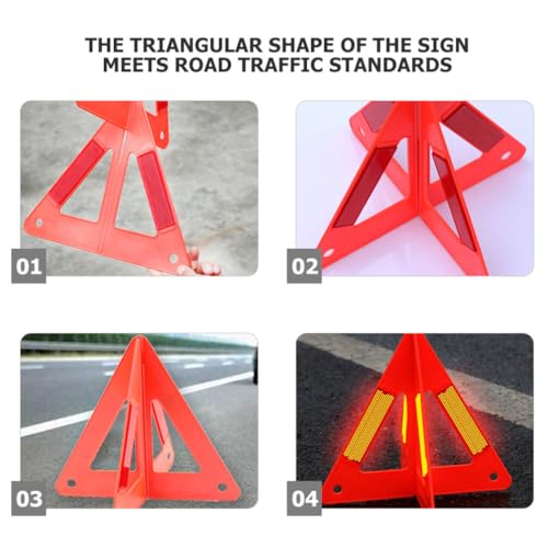 SOLUSTRE 3pcs Reflective Triangle Emergency Warning Signs for Cars Portable Roadside Safety Reflectors Highly Visible Design for Nighttime Use Convenient Storage for Car Trunks