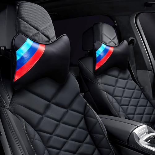 2 PCS Car Headrest Pillow for BMW Accessories, Car Soft PU Leather Neck Pillow Support