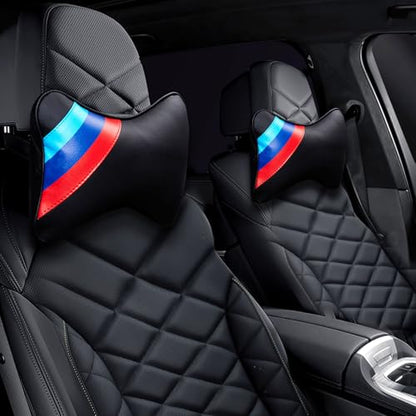 2 PCS Car Headrest Pillow for BMW Accessories, Car Soft PU Leather Neck Pillow Support