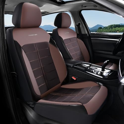 Coverado 3D Air Mesh Front Car Seat Cover, Sports Carbon Fiber Design, Breathable Seat Protectors Airbag Compatible Comfort Universal for Most Cars, Van,Trucks, SUV, Brown - color: Brown, size: Front