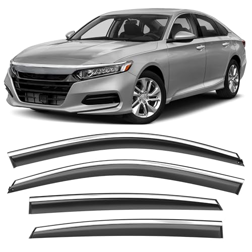 Shatterproof Taped-On Window Deflectors for Honda Accord 2018-2022 with Chrome Trim, Rain Guards, Window Visors for Car, Vent Deflector, 4pcs - size: For 2018-2022 Accord