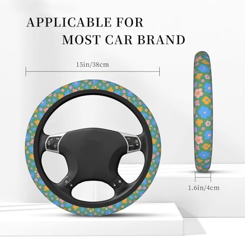 Hippie Flower Green Elastic Steering Wheel Cover Universal 15 Inch - color: 13