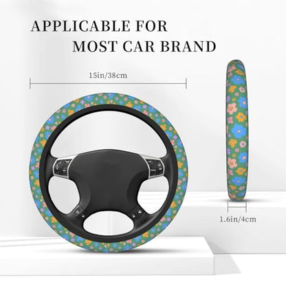 Hippie Flower Green Elastic Steering Wheel Cover Universal 15 Inch - color: 13
