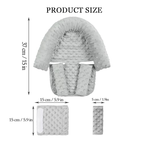 Baby Carseat Headrest and Strap Covers,Baby Carseat Head Support & Carseat Neck Cover,Infant Head Support Pillow, Toddler Headrest Pad for Carseat Strollers Carrier,Grey - color: Grey