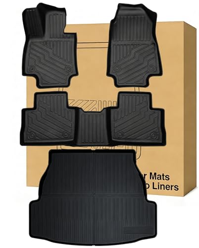 Floor Mats ＆ Cargo Liners Compatible with 2019-2025 Toyota RAV4，All Weather Protector Waterproof Durable Anti-Slip Odorless Custom-fit Front Rear Rows Back Trunk Tray Full Set Carpet Liner - color: 3）For Toyota RAV4（2019-2025）Floor＆Trunk mat