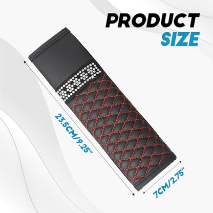 wuyaoyao 2PCS Bling Car Seat Belt Cover Pad, Breathable Leather Seatbelt Covers for Cars, Soft Comfortable Seatbelt Shoulder Strap Covers, Rhinestone Auto Seat Belt Protector Cushion (Black+Red) - color: Black+Red