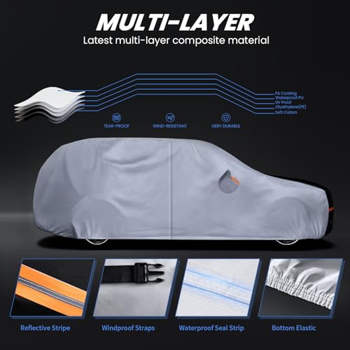 Large SUV Car Cover Waterproof All Weather, 10 Layers Outdoor Car Covers for SUV - Sun & Rain Protector Full Exterior Covers. Custom Fit Buick Enclave, Chevrolet Traverse, Tahoe, Trailblazer, etc - size: S4 Fit SUV/Jeep 201"-211" (See Size Chart)