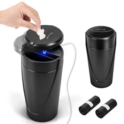 Touch-Free Car Trash Can with Motion Automatic Sensor Lid Plug-in, Car Trash Bin Garbage Can Leak-Proof with Storage Bags, Black