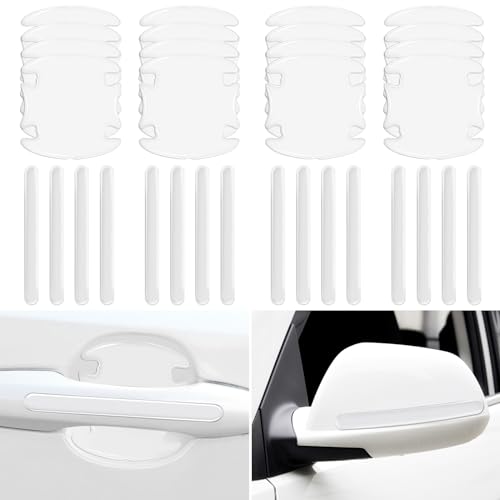 16PCS Car Door Handle Scratch Protector Set- 8PCS Clear Transparent & 8PCS Carbon Fiber Sticker Guard Cover Avoiding Scratches, Auto Accessories for SUV,Cars (Clear) - color: Clear
