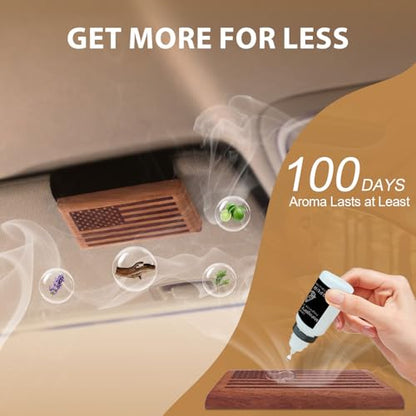 AirPurelle Car Air Freshener with Metal Clip Wood Air Freshener, 100 Days Long Lasting Spicy Sandalwood Scent, Includes 2x 10ML Refills, 0.68 FL OZ, Made in USA, Car Auto Accessories - size: 0.68 Ounce (Pack of 1)