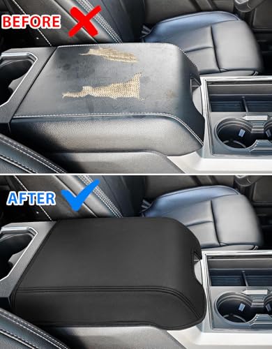 Center Console Cover for 2015-2020 F150 Accessories, F250 F350 F450 2017-2022, Expedition 2018-2024, PU Leather Middle Armrest Cusion Protector, Bucket Seat Only, Anti-Scratch, Black - size: Bucket Seat, 17-22 F250-F450, black stitch