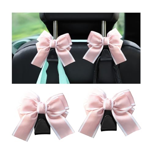 Mandark 2PCS Car Seat Headrest Hooks, Cute Bow Vehicle Hooks for Purses and Bags, Automotive Purse Hook Hanger Interior Decoration Accessories, Universal for SUV, Sedan, Truck (Pink Line) - color: Pink