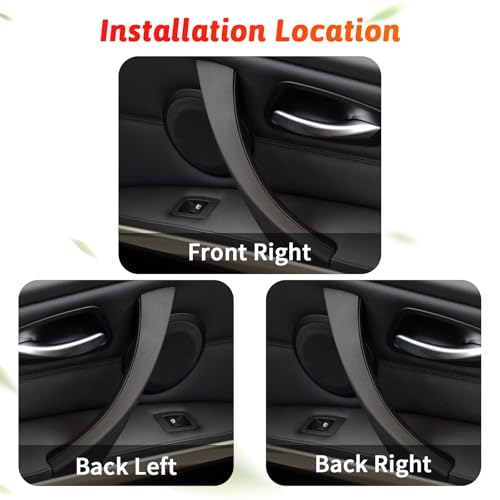 6PCS/Set Interior Inner Inside Door Pull Sticky Handle Cover for BMW 3 Series E90/E91/E92/E93 320 325 328 335 330 M3 (2004-2011) Left and Right Passenger Side (Black) - color: Black