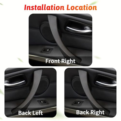 6PCS/Set Interior Inner Inside Door Pull Sticky Handle Cover for BMW 3 Series E90/E91/E92/E93 320 325 328 335 330 M3 (2004-2011) Left and Right Passenger Side (Black) - color: Black