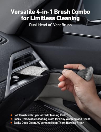 AstroAI 10pcs Windshield Cleaner Tool, Car Interior Detailing Kit with AC Vent Brush, 3 Cleaning Brushes, 4 Microfiber Pads and Spray Bottle, All-Inclusive Cleaning Solution, Car Accessories, Blue - style: with 4 Detailing Brushes