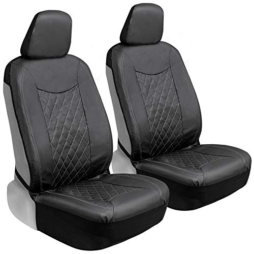 Motor Trend Black Stitched Faux Leather Car Seat Covers – Premium Automotive Bucket Front Seat Covers, Made for Vehicles with Removable Headrests, Fits Most Car Truck SUV - color: Black Stitched