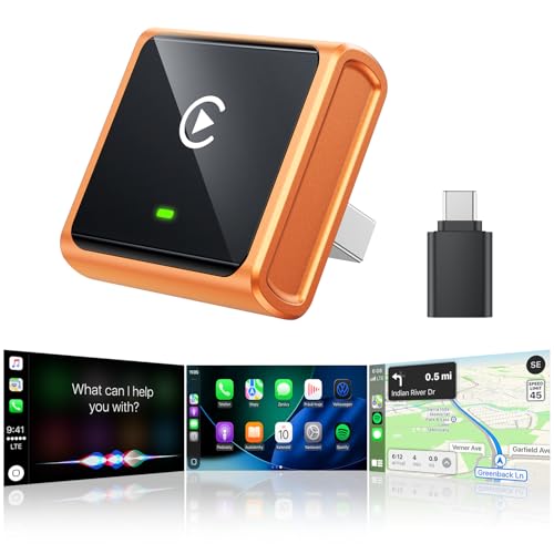 2026 Wireless CarPlay Adapter for Apple Only, Upgrade Mini Aluminium Car Play Adapter Converts Wired to Wireless CarPlay for iPhone, Plug & Play, Auto Connect Fast and Stable, with USB-C, CosmicOrange - color: Cosmic Orange