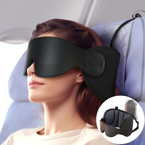 Inspireyes Travel Pillows for Airplanes, 360° Head Support for Long Flight, Soft Airplane Pillow with 3D Eye Mask for Sleeping, Stop Bobblehead, Airplane Headrest Gadgets, Light Black - color: Light Black