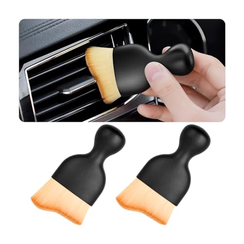 Blilo 2PCS Car Interior Detailing Brush with Dust Cover, Auto Soft Hair Cleaning Brushes, Scratch Free Curved Dirt Collectors, for Vehicle Dashboard Air Conditioner Vents Leather Computer (Brown/2PCS) - color: Brown, size: 2PCS