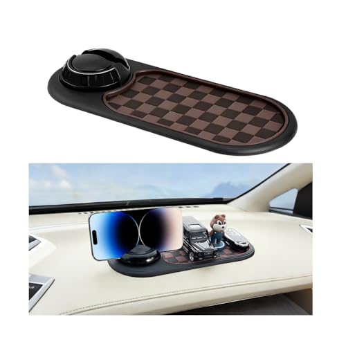 Car Dash Anti-Slip Pad, 3-in-1 Rotatable Dash Non-Slip Mat with Phone Holder & Temporary Parking Number, Multifunctional Dashboard Grip Mat for Key Gadgets, Universal Fit (Brown/Black) - color: Brown/Black