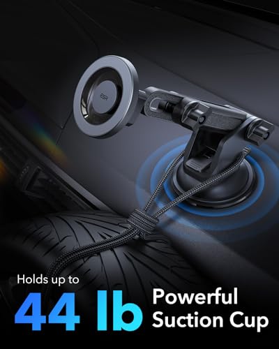 ESR for MagSafe Car Mount, Vacuum Dashboard Magnetic Car Phone Holder for Car, Suction Cup Car Phone Mount for iPhone 17-12, Smaung Galaxy, Car Accessories, Charging Not Supported, Metallic Grey