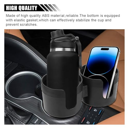 Car Double Cup Holder Extender, 2-in-1 Car Cup Holder Adapter with Adjustable Base, Universal Multifunctional Cup Holder Organizer for Beverage, Snack, Cup, Bottle Storage (Black) - color: Black