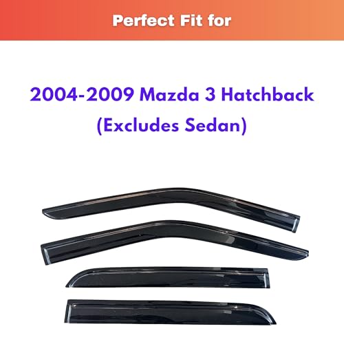 KPY Rain Guards Fit for 2004-2009 Mazda 3 Hatchback, Out-Channel Window Visors Vent Wind Deflectors 4PC, Car Accessories for 04-09 Mazda 3 Hatchback (Excludes Sedan) - size: 2004-2009 Mazda 3 Hatchback