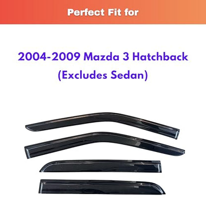 KPY Rain Guards Fit for 2004-2009 Mazda 3 Hatchback, Out-Channel Window Visors Vent Wind Deflectors 4PC, Car Accessories for 04-09 Mazda 3 Hatchback (Excludes Sedan) - size: 2004-2009 Mazda 3 Hatchback