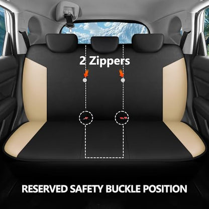 HChengkikz Car Seat Covers Full Set, Waterproof Neoprene Car Seat Covers, Airbag Compatible, Universal Automotive Seat Covers for Most Sedans, SUVs, Trucks (Black + Beige) - color: Black Beige, size: Full Set