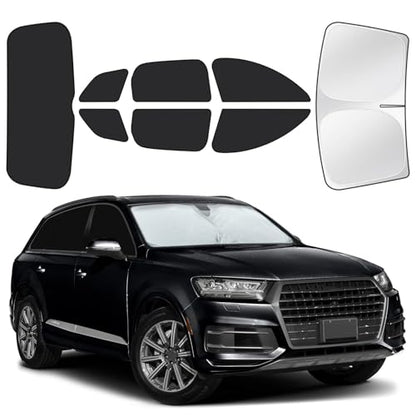 for Audi Q7 2016-2019 Car Window Shades, 8pcs Privacy Sun Shade Set for Front Windshield Side and Rear Windows, Full Window Covers Keeps Vehicle Cool for Camping Napping - size: For Audi Q7 2016-2019