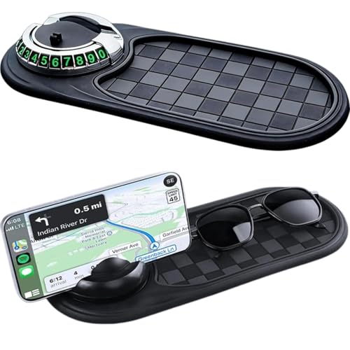 Multifunctional Car Dashboard Anti-Slip Mat with 360° Rotatable Phone Holder & Temporary Parking Number Plate, Anti Slip Dashboard Pad for Car Interior Accessories, (Gray-Gold) - color: Gray-Gold