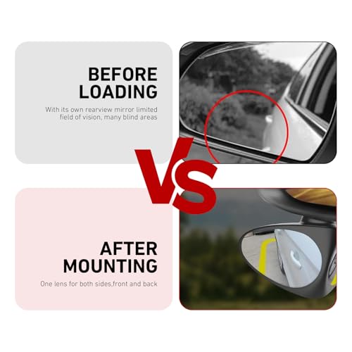 2 PCS Car Blind Spot Mirrors, Dual-sided Adjustable Wide Angle Auxiliary Mirror, HD Glass & ABS Anti-collision Shell Design, Self-adhesive Rearview Assist Accessory for Most Vehicles (Black)