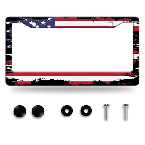 Vintage American Flag License Plate Frame USA Flag License Plate Stainless Steel Funny License Plate Holder Patriotic Car Accessories With Screws Car Decoration 12.3" x 6.3"Fits Standard Vehicles Size - color: Vintage American Flag Printed